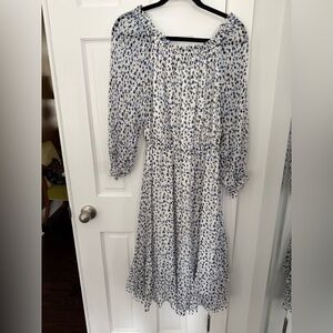 Diane Von Furstenberg Blue and White Long Sleeve Dress